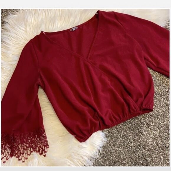 Y2K Charlotte Russe Small Red Chiffon Crop Trend Top - Picture 5 of 16